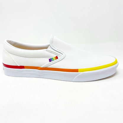 Vans Classic Slip On (Rainbow Foxing) True White LGBTQ Pride Mens Casual Shoes