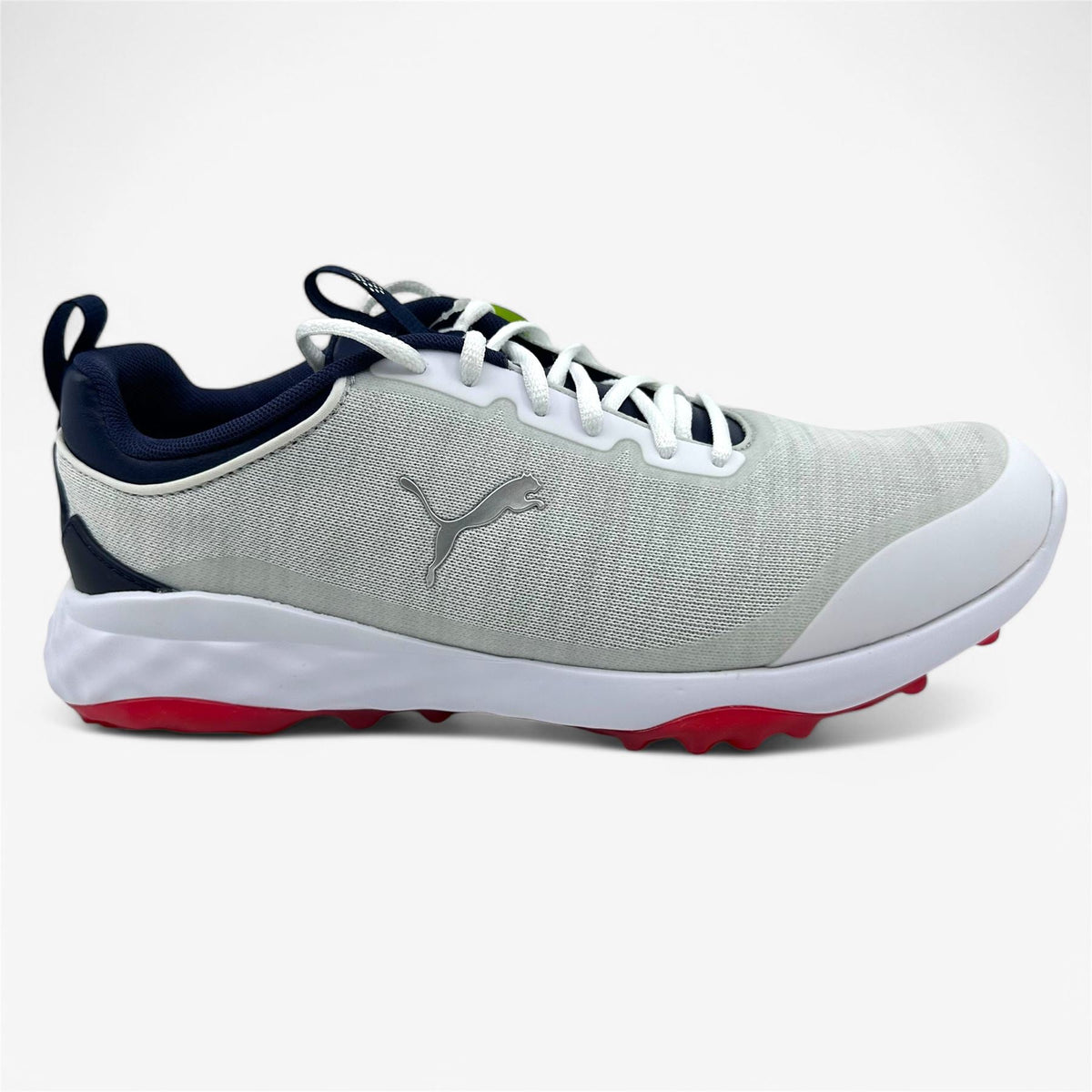 PUMA Fusion Pro White Navy Red Mens Extra Wide Spikeless Golf Shoes