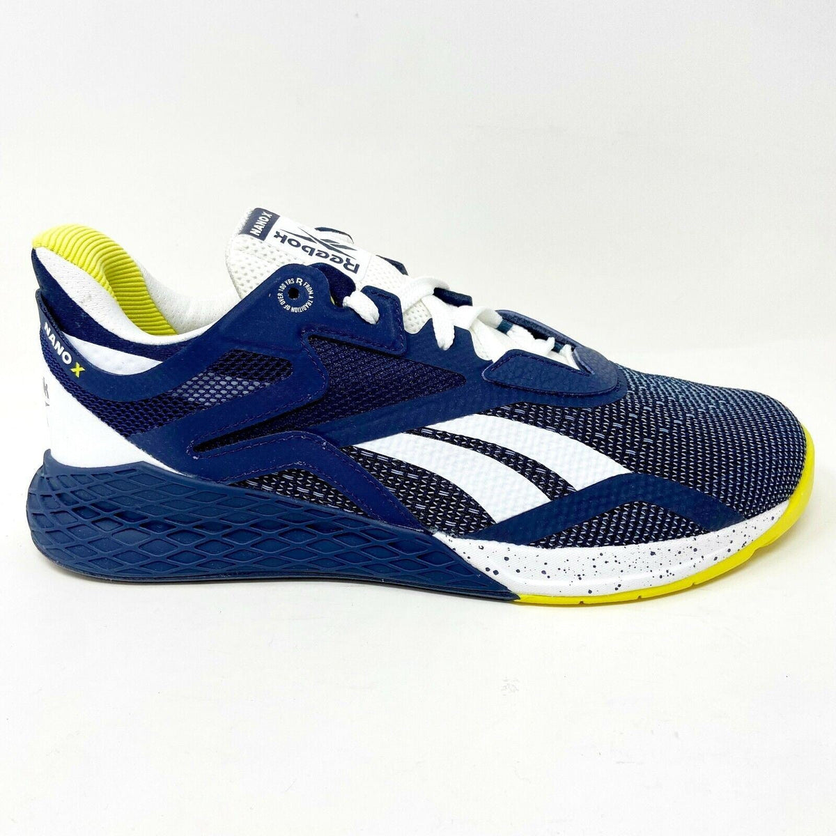 Reebok Nano X Vector Navy White Chartreuse Mens Cross Training Sneakers FW8473
