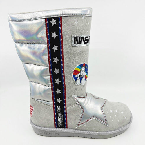 Skechers Glamslams Star Explorer Gray Kids Girls Size 4 NASA Space Tall Boots