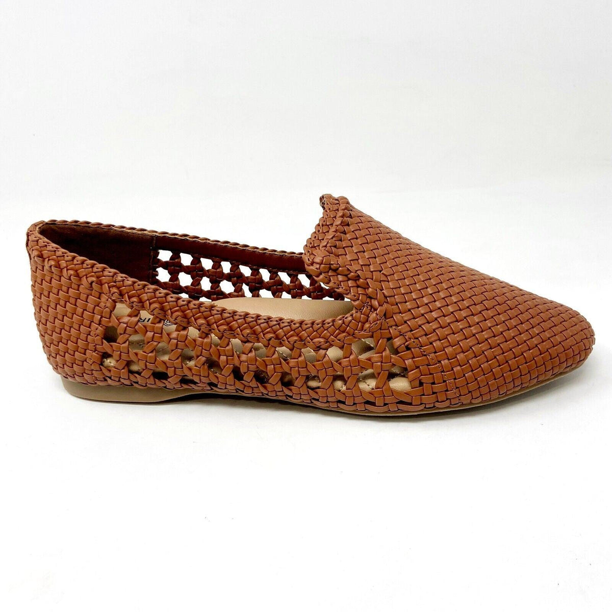 Birdies The Starling Cognac Woven Womens Vegan Leather Slip On Flats Loafers