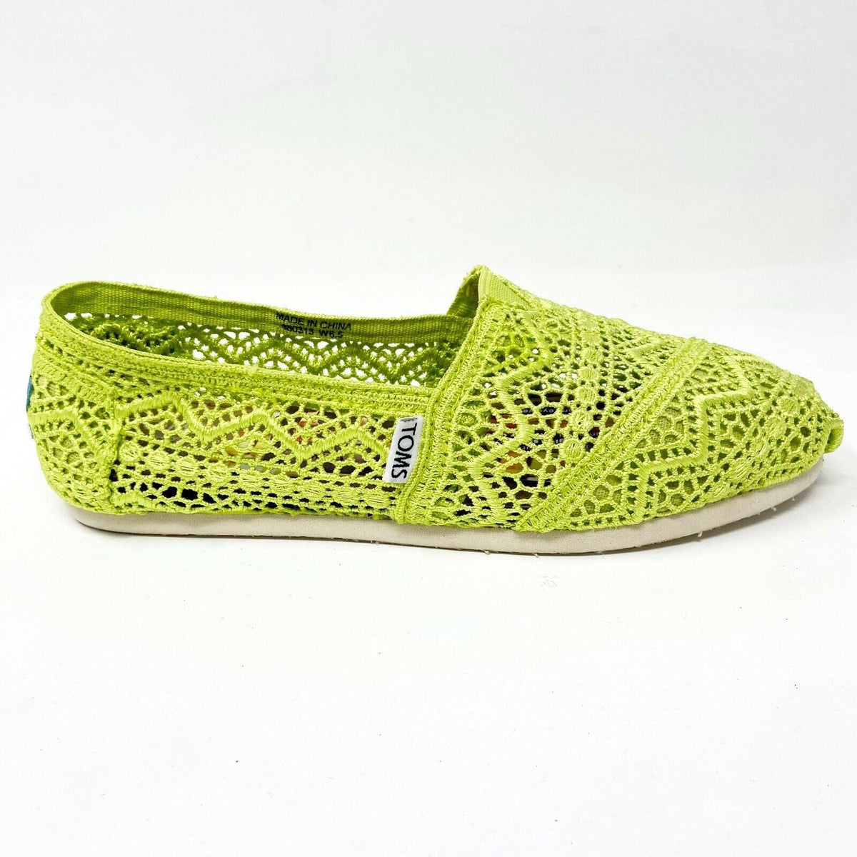 Toms Classics Neon Lime Crochet Womens Slip On Casual Canvas Flat Shoes
