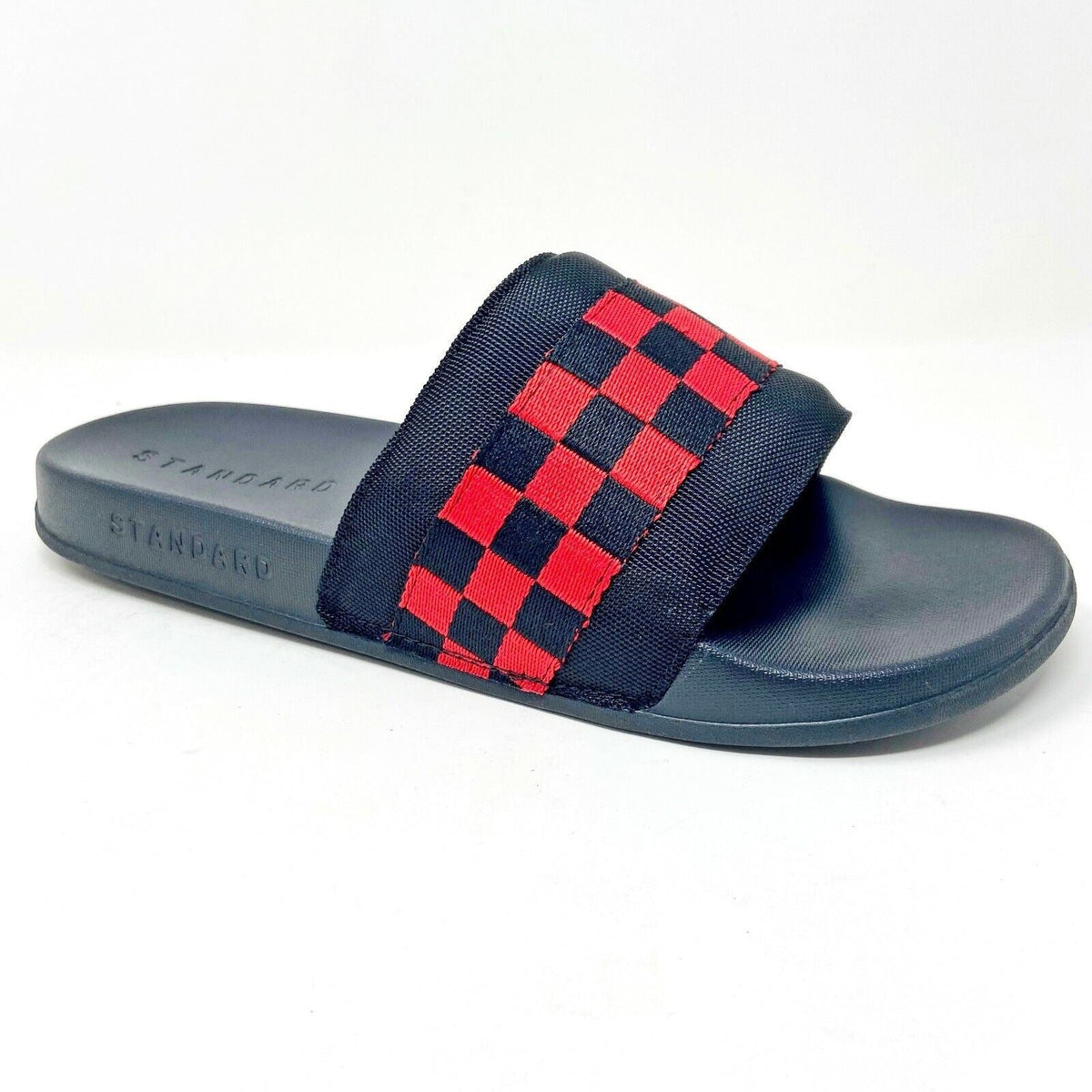 STNDRD Standard Los Angeles Monaco Checkerboard Black Red Mens Slides Sandals