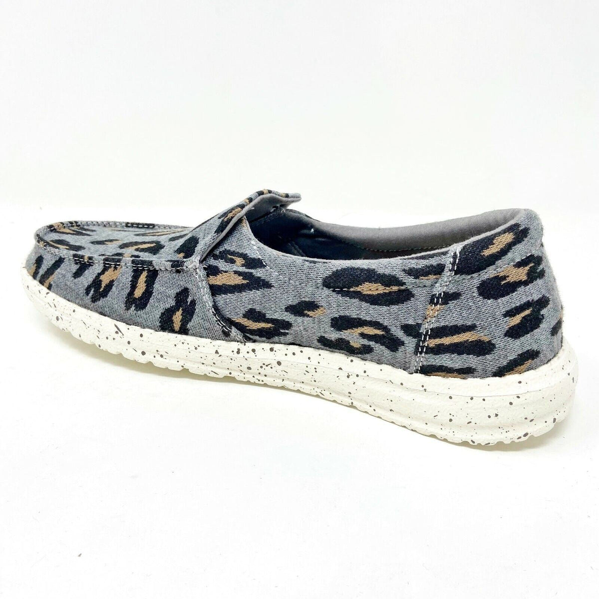 Hey Dude Womens Misty Charcoal Cheetah Size 5 Slip On Walking Shoes